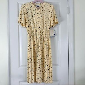 Vintage Leslie Fay Yellow Floral Midi Shirtdress Size 10 Petite New Old Stock